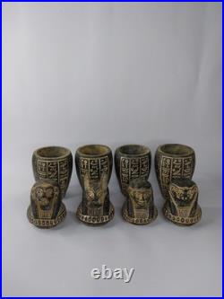 RARE ANCIENT EGYPTIAN ANTIQUITIES 4 Stone Box Canopic Jars with Hieroglyphics