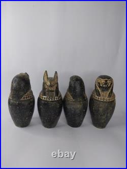 RARE ANCIENT EGYPTIAN ANTIQUITIES 4 Stone Box Canopic Jars with Hieroglyphics