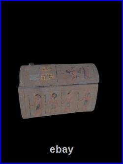 RARE ANCIENT EGYPTIAN ANTIQUITIES Osiris Nut Scarab Symbol Carved Jewelry Box