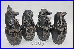 RARE ANCIENT EGYPTIAN PHARAOH ANTIQUE 4 CANOPIC Jars Mummification Old Egypt