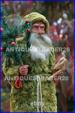 RARE ANTIQUE 17 GERMAN SANTA CHRISTMAS CANDY CONTAINER GREEN MOHAIR COAT c1910