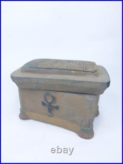 RARE ANTIQUE ANCIENT EGYPTIAN Jewelry Box Key of Life with Magic Hieroglyphic
