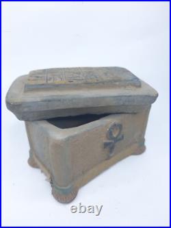 RARE ANTIQUE ANCIENT EGYPTIAN Jewelry Box Key of Life with Magic Hieroglyphic