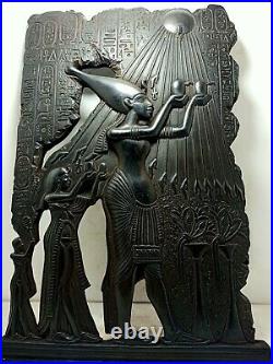RARE ANTIQUE ANCIENT EGYPTIAN Stela King Akhenaten Nefertiti Worship Sun 1830 Bc