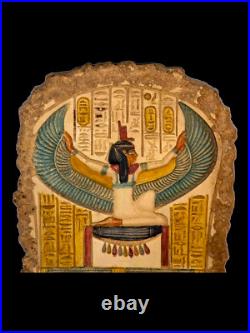 RARE ANTIQUE ANCIENT EGYPTIAN Stela Winged Goddess Isis Magic Hieroglyphic