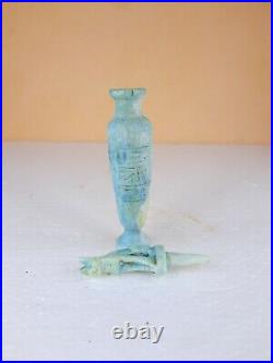 RARE ANTIQUE ANCIENT EGYPTIAN Vase Goddess Cat Bastet with Magic Hieroglyphic