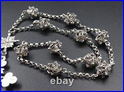 RARE ANTIQUE STERLING SIVER BAVARIAN GERMAN ROSARY FILIGREE BEADS 1840's