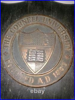 RARE Antique Cornell University Bronze & Wood Antique Wall Hanging Shield Plaque