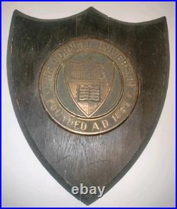 RARE Antique Cornell University Bronze & Wood Antique Wall Hanging Shield Plaque