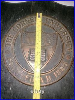 RARE Antique Cornell University Bronze & Wood Antique Wall Hanging Shield Plaque