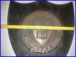 RARE Antique Cornell University Bronze & Wood Antique Wall Hanging Shield Plaque