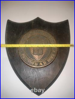 RARE Antique Cornell University Bronze & Wood Antique Wall Hanging Shield Plaque