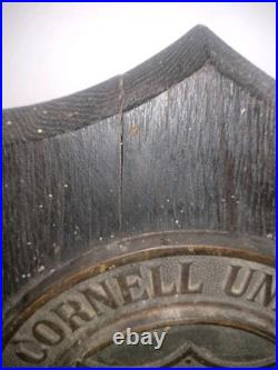RARE Antique Cornell University Bronze & Wood Antique Wall Hanging Shield Plaque