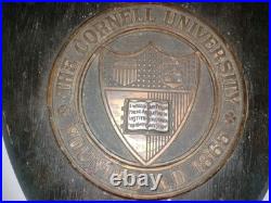 RARE Antique Cornell University Bronze & Wood Antique Wall Hanging Shield Plaque
