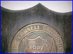 RARE Antique Cornell University Bronze & Wood Antique Wall Hanging Shield Plaque