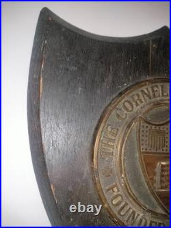RARE Antique Cornell University Bronze & Wood Antique Wall Hanging Shield Plaque
