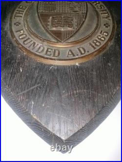 RARE Antique Cornell University Bronze & Wood Antique Wall Hanging Shield Plaque