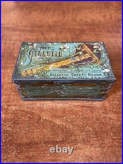 RARE Antique Gillette Double Ring Safety Razor Tin Box case