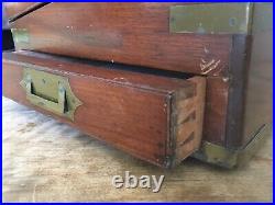 RARE! BIG! Antique 19th C Solid Mahogany Traveling Lap Desk Writing Box With Key