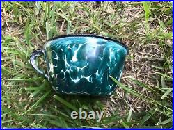 RARE EARLY GREEN CHRYSOLITE SWIRL CUP HEAVY Graniteware Enamelware ANTIQUE