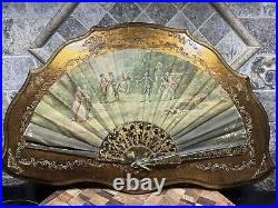 RARE VINTAGE Gold WOOD Figural People FAN Florentine Italy ITALIAN Antique