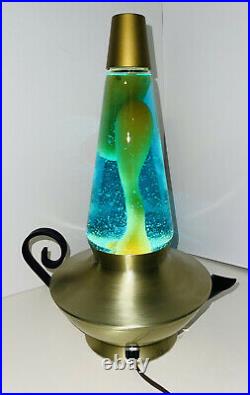 RARE! Vtg 1970s Aladdin Genie Lava Lamp Gold Motion Lite /gold Wax & Aqua Liquid