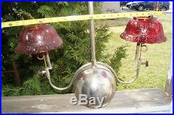 RARITY 1920s Duel Burner Coleman Hanging Gas Lantern Lamp With Amberina Shades