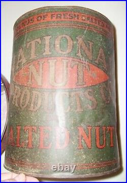 Rare ANTIQUE NATIONAL NUT PRODUCTS CO. SALTED NUTS TIN CAN 10PD SIZE 10 1/2