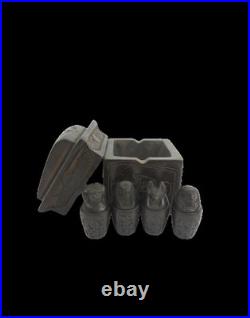 Rare Ancient Egyptian Antique Stone Box with 4 Set Canopic Jars Pharaonic