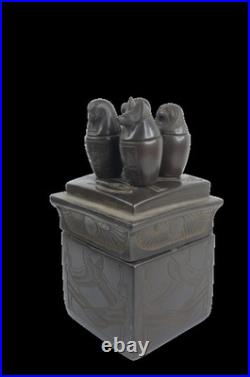Rare Ancient Egyptian Antique Stone Box with 4 Set Canopic Jars Pharaonic