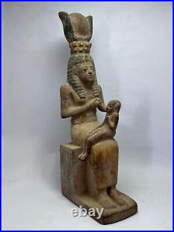 Rare Ancient Egyptian Antique wooden Statue God Isis and her son God Horus BC