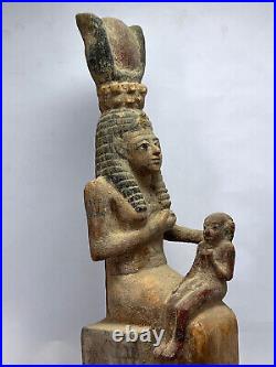 Rare Ancient Egyptian Antique wooden Statue God Isis and her son God Horus BC