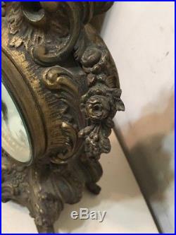 Rare Antique Ansonia Fancy French Style Mantle Clock Cherub & Garnitures Set