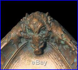 Rare Antique Beautiful Gorham Bronze Boar Hunting Ashtray Berry Leaf Details