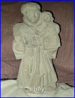 Rare Antique Carved Granite St. Anthony Statue Closed Church in Portugal c/a1750