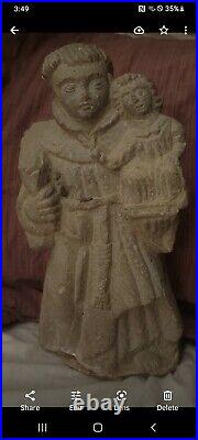 Rare Antique Carved Granite St. Anthony Statue Closed Church in Portugal c/a1750