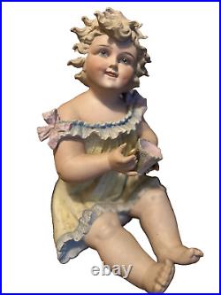 Rare Antique Conta Boehme BISQUE Porcelain PIANO Baby Figurine GIRL with cup