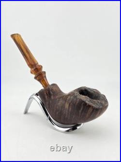 Rare Antique Freehand Acorn Big Block Briar Pipe Plateau Rim Bent Acrylic Stem