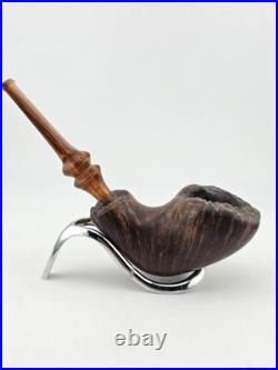 Rare Antique Freehand Acorn Big Block Briar Pipe Plateau Rim Bent Acrylic Stem