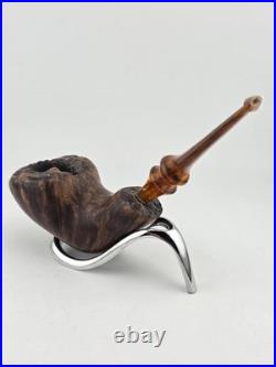 Rare Antique Freehand Acorn Big Block Briar Pipe Plateau Rim Bent Acrylic Stem