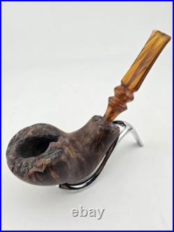 Rare Antique Freehand Acorn Big Block Briar Pipe Plateau Rim Bent Acrylic Stem