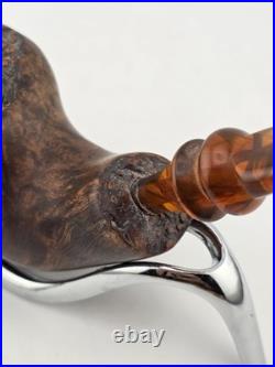 Rare Antique Freehand Acorn Big Block Briar Pipe Plateau Rim Bent Acrylic Stem