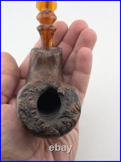 Rare Antique Freehand Acorn Big Block Briar Pipe Plateau Rim Bent Acrylic Stem