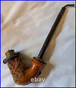 Rare Antique German Carved Wood Meerschaum Pipe 1840 Horse Design