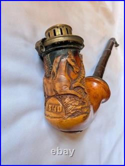 Rare Antique German Carved Wood Meerschaum Pipe 1840 Horse Design