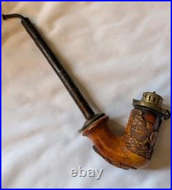 Rare Antique German Carved Wood Meerschaum Pipe 1840 Horse Design