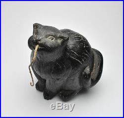 Rare Antique German Paper Mache Halloween Black Cat String Holder