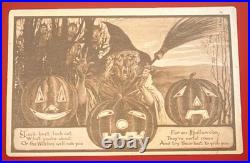 Rare Antique Gibson Halloween Postcard Witch JOL Sepia Poem Posted 1912