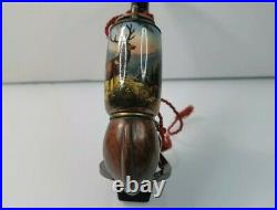 Rare Antique Porcelain German Hunters Tobacco Pipe, Cherry Wood Stem, Original