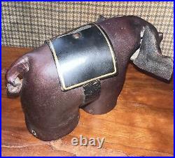 Rare Antique Vintage Leather Elephant Coin Bank Dimitri Omersa Made In England